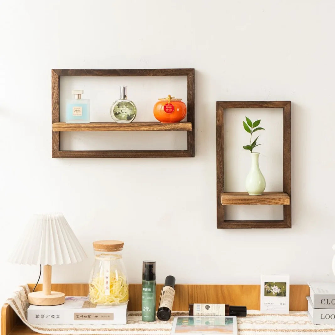 Rustic Wood Floating Wall Shelves — Set of 2 with Hidden Bracket