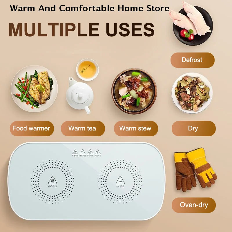 Foldable Electric Heating Plate | Silicone Food & Coffee Warmer for Dining Table