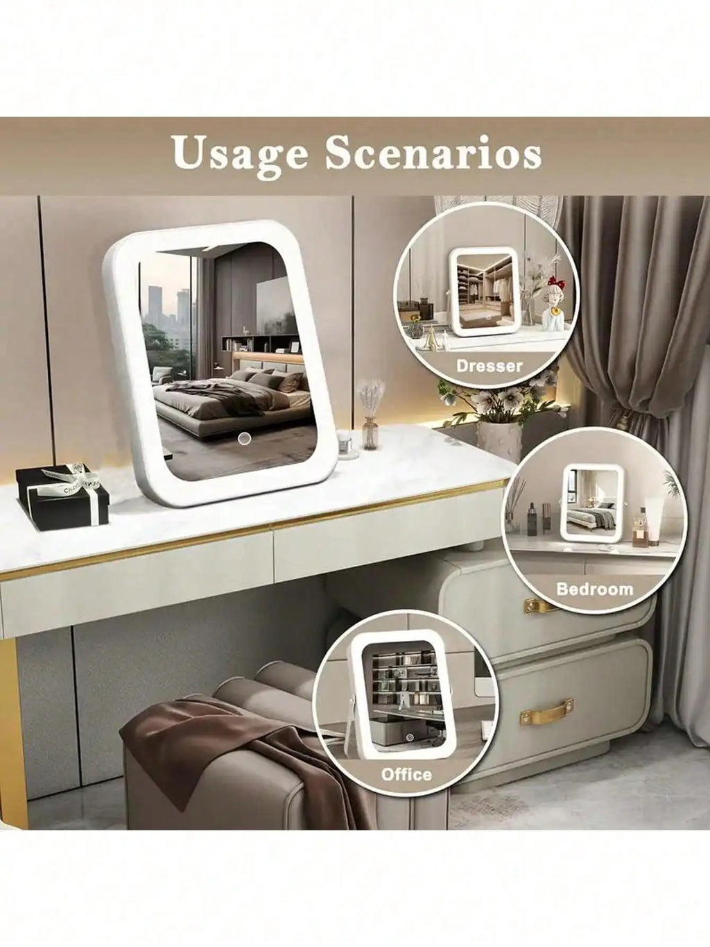 360° Rotatable LED Vanity Mirror | 3-Color Touch Control USB Tabletop Mirror