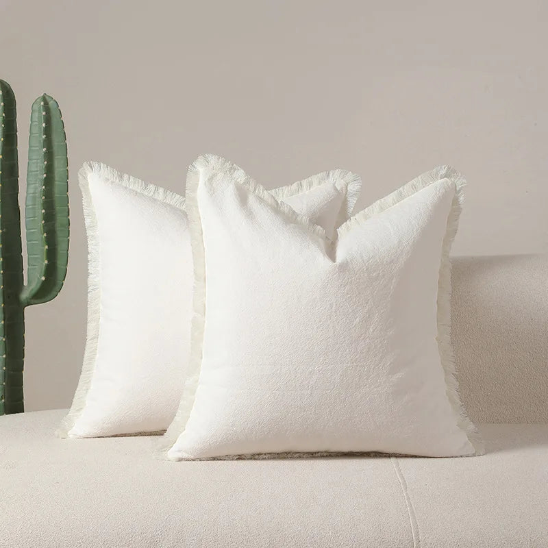 Cotton Tassel Pillow Cover | Solid Color Boho Cushion 45x45cm