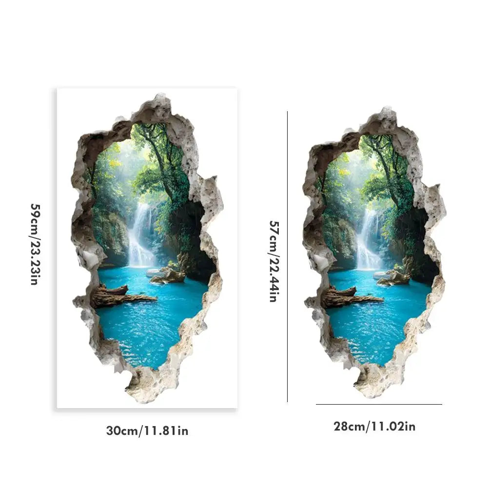 3D Mountain Forest Wall Decal — Broken Wall Illusion Landscape Sticker