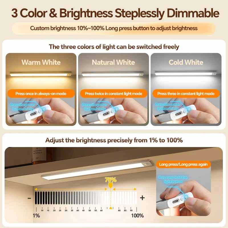 Type-C USB LED Motion Sensor Light Bar | Cabinet, Wardrobe & Bathroom Strip Light