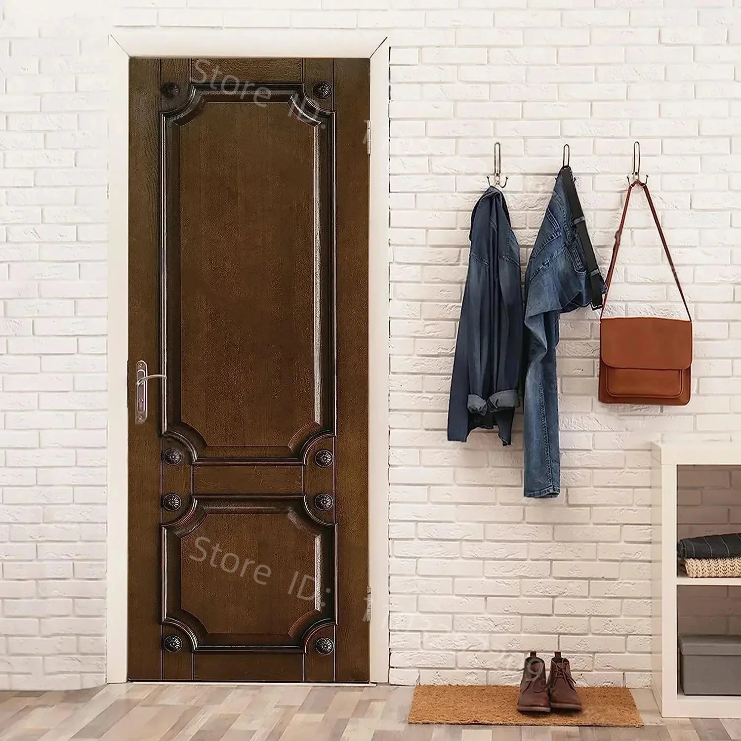 3D Wooden Pattern Door Sticker | Self-Adhesive PVC Vintage Oriental Full Door Wrap Mural