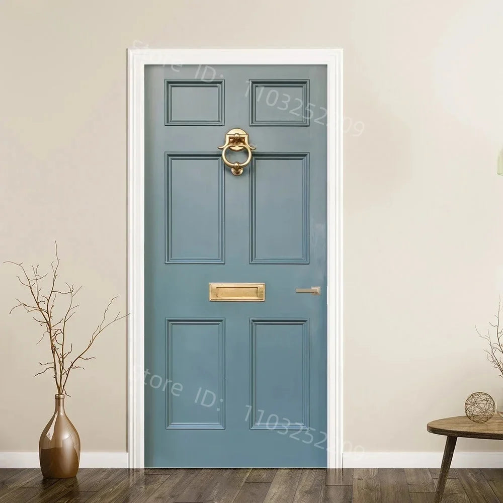 3D Wooden Pattern Door Sticker | Self-Adhesive PVC Vintage Oriental Full Door Wrap Mural