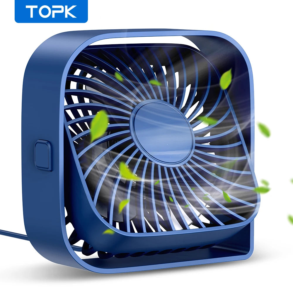 TOPK Mini Portable Fan | 360° Rotatable 3-Speed USB Desk Fan