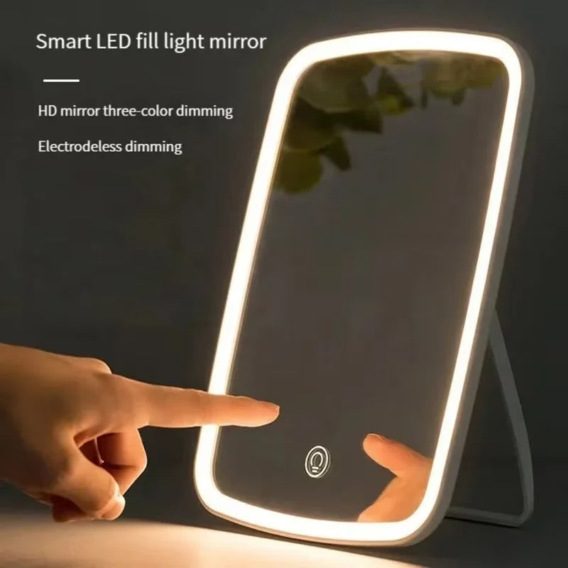 LED Vanity Mirror with Stand | Folding Compact Square Travel Makeup Mirror