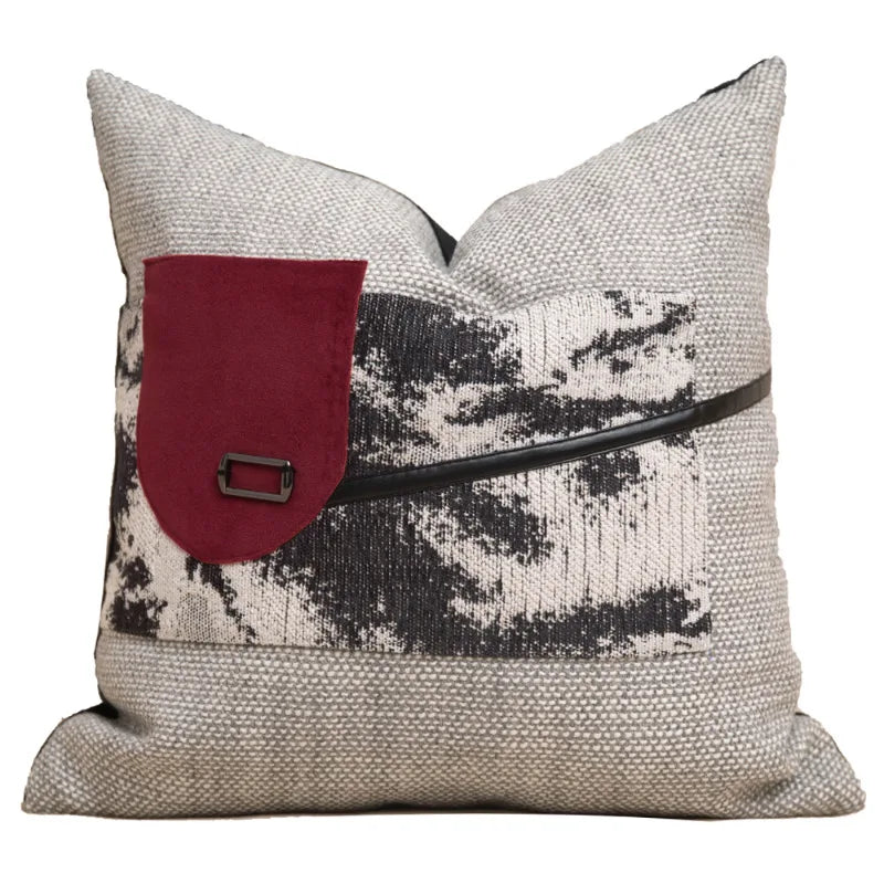 Chinese Ink Wash Luxury Cushion Cover | Red & Grey Throw Pillow 45x45