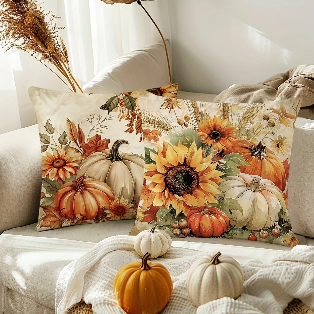 Autumn Squirrel & Pumpkin Cushion Cover | Seasonal Throw Pillow for Sofa