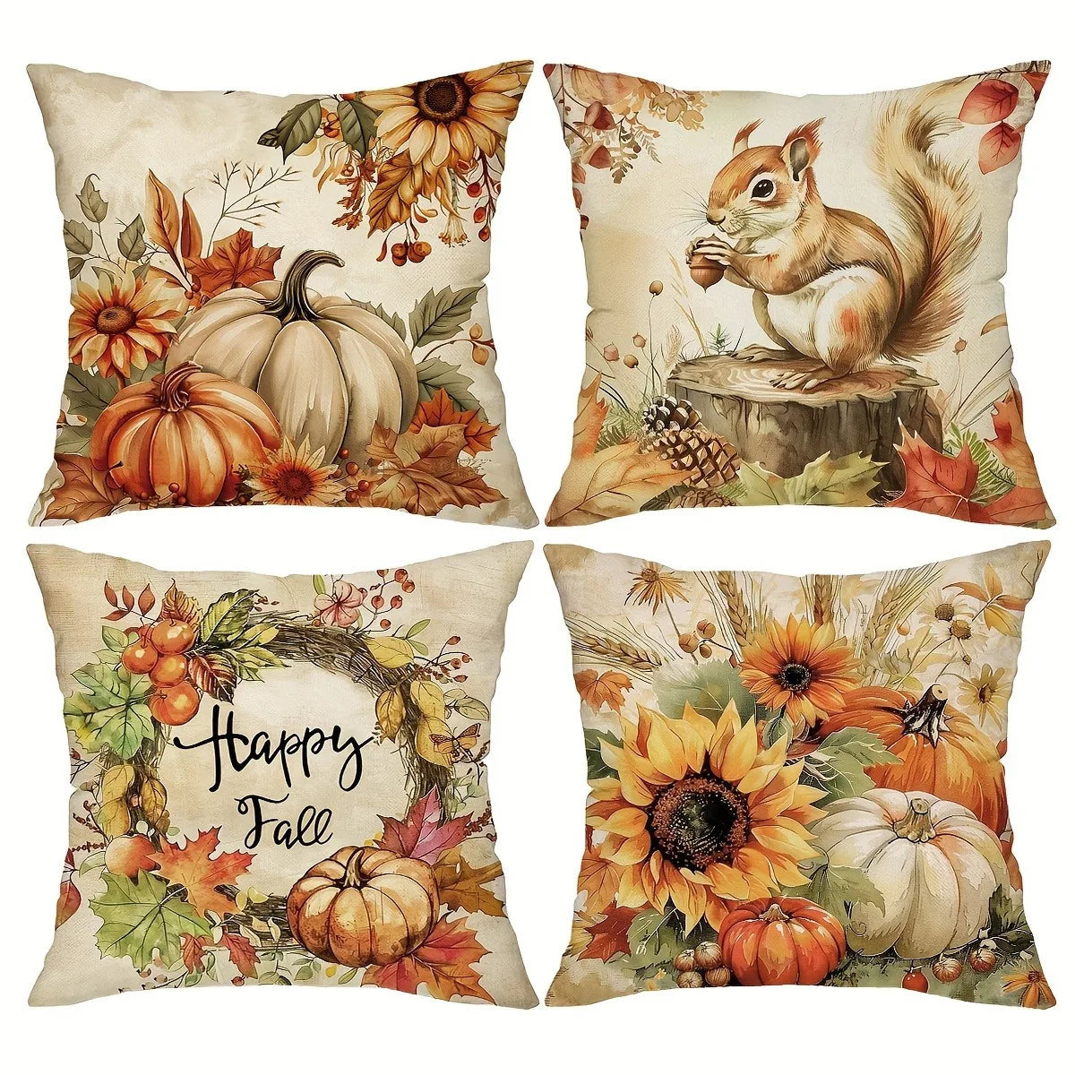 Autumn Squirrel & Pumpkin Cushion Cover | Seasonal Throw Pillow for Sofa
