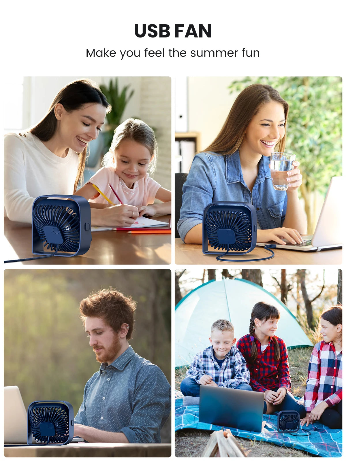 TOPK Mini Portable Fan | 360° Rotatable 3-Speed USB Desk Fan