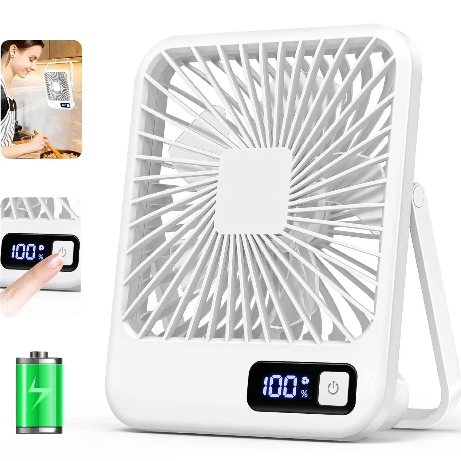 180° Folding USB Desk Fan | 5-Speed Rechargeable with Power Display