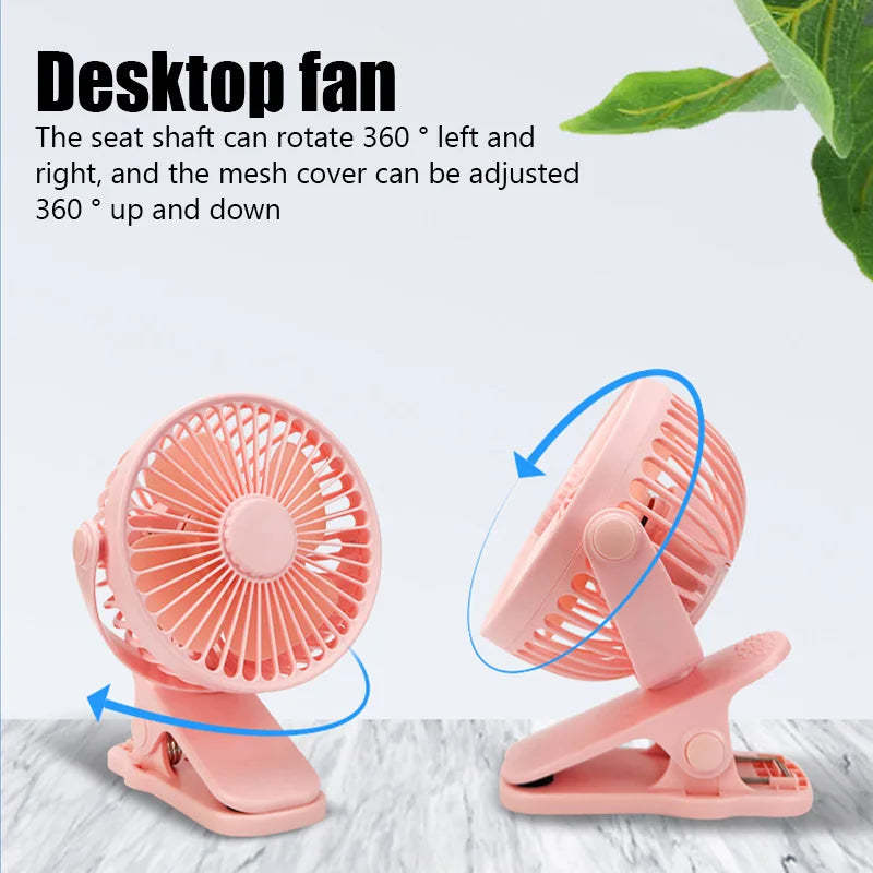 USB Clip-On Fan — 3-Speed Silent Cooling for Strollers, Desks & Outdoors