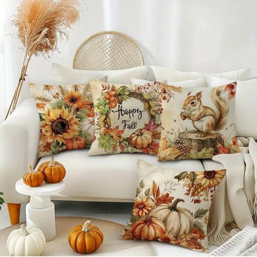 Autumn Squirrel & Pumpkin Cushion Cover | Seasonal Throw Pillow for Sofa