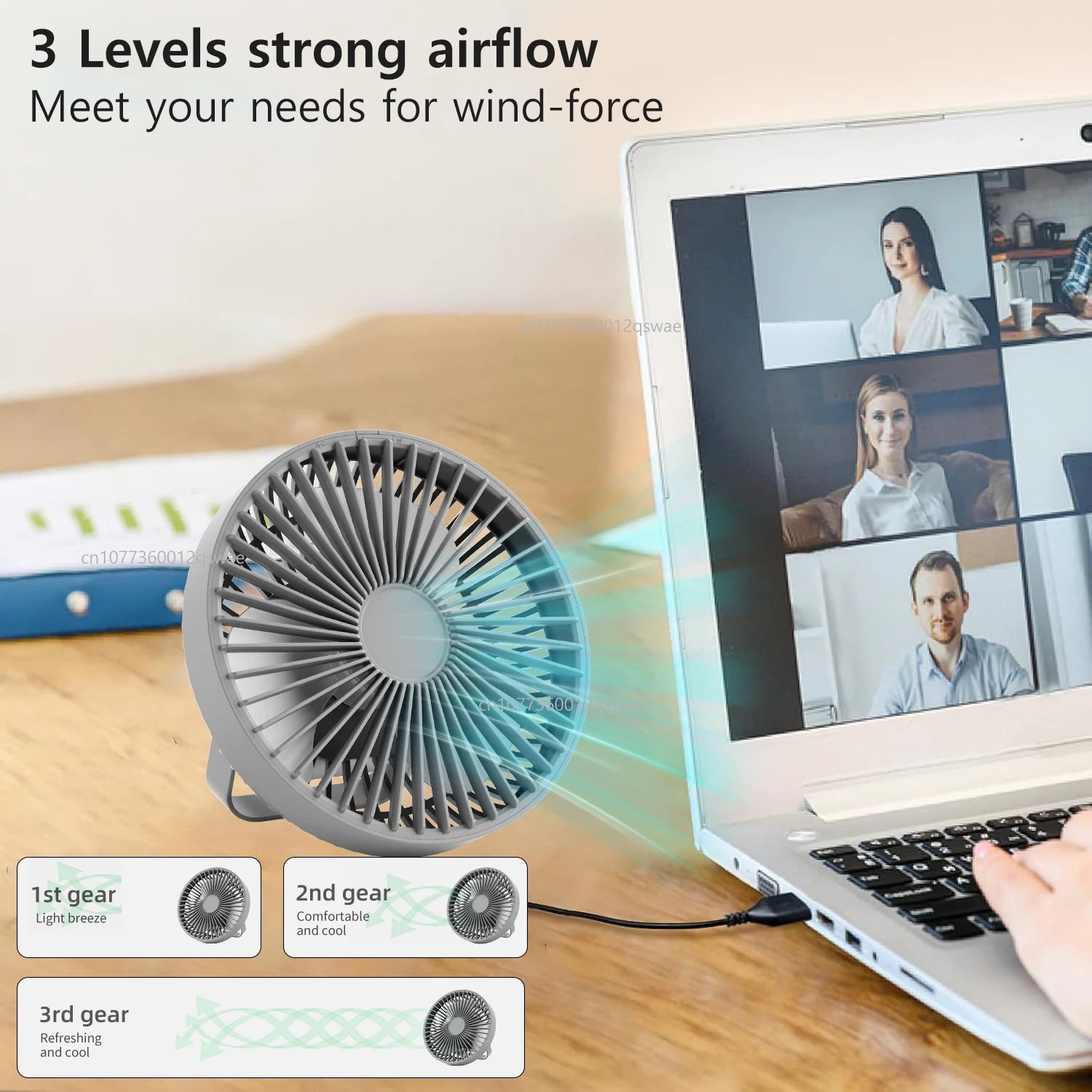 Small Desk Fan with Light | 5-Speed Strong Airflow Quiet Personal Fan