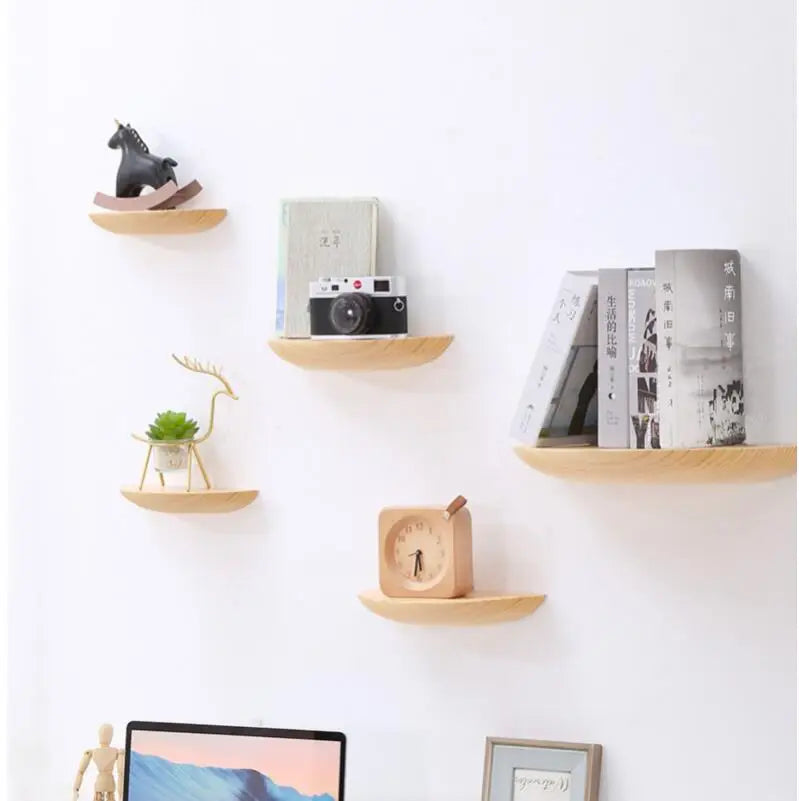 Wooden Semicircle Wall Shelf — Floating Display & Storage