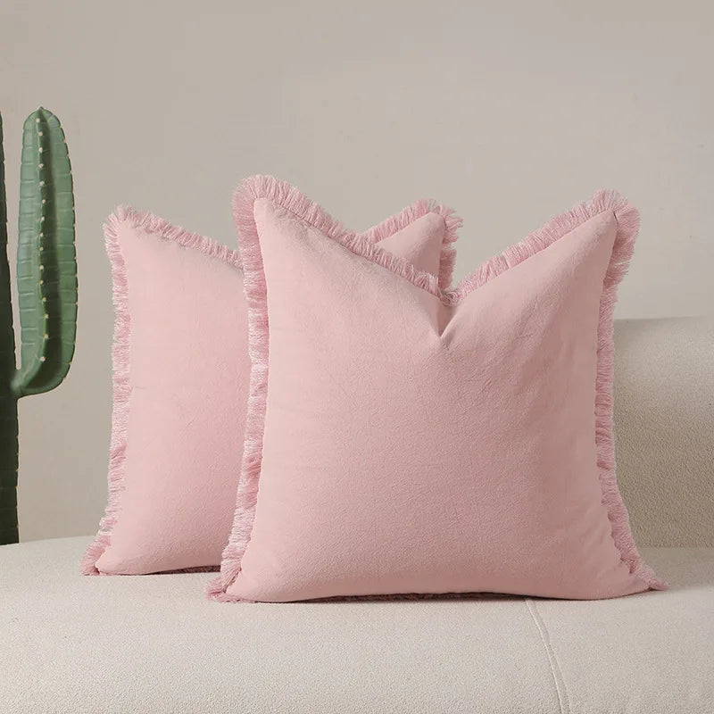 Cotton Tassel Pillow Cover | Solid Color Boho Cushion 45x45cm