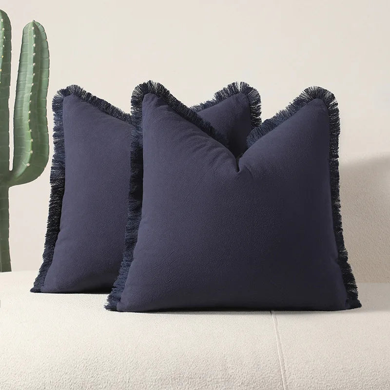 Cotton Tassel Pillow Cover | Solid Color Boho Cushion 45x45cm