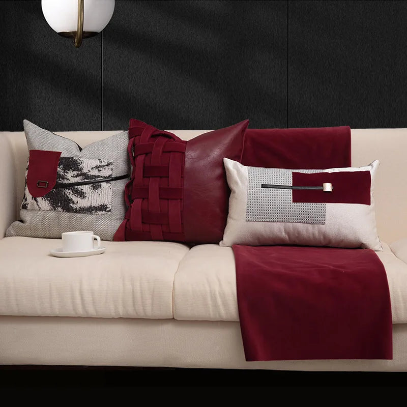Chinese Ink Wash Luxury Cushion Cover | Red & Grey Throw Pillow 45x45
