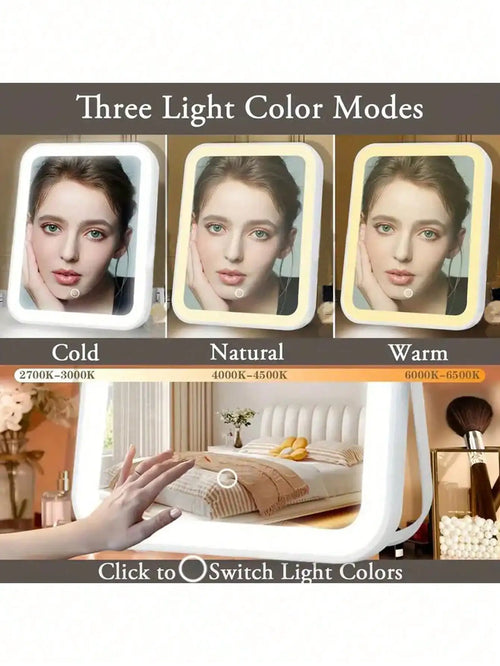 360° Rotatable LED Vanity Mirror | 3-Color Touch Control USB Tabletop Mirror