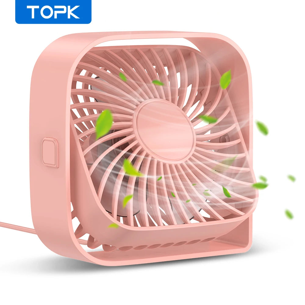 TOPK Mini Portable Fan | 360° Rotatable 3-Speed USB Desk Fan