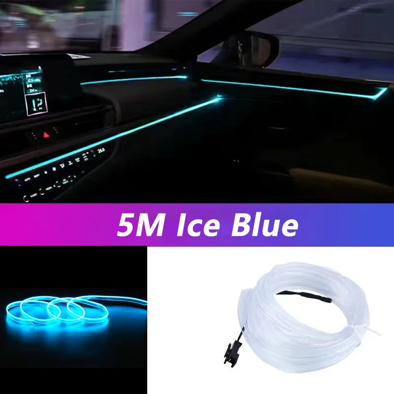 5M Car Interior Led Strip Light Neon EL Wiring Decorative Lamp For Auto DIY Flexible Ambient Light USB Party Atmosphere Diode
