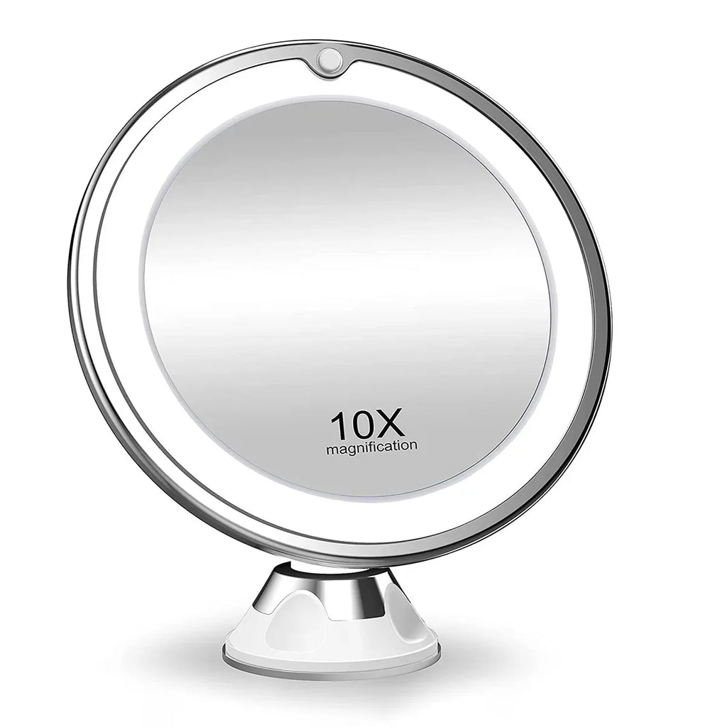 Round LED Makeup Mirror | 10X Magnifying Desktop Vanity Mirror with Light