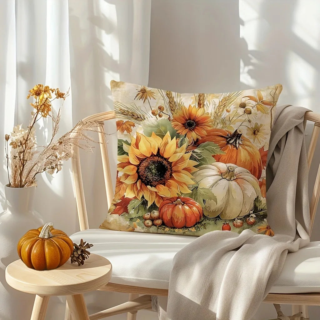 Autumn Squirrel & Pumpkin Cushion Cover | Seasonal Throw Pillow for Sofa