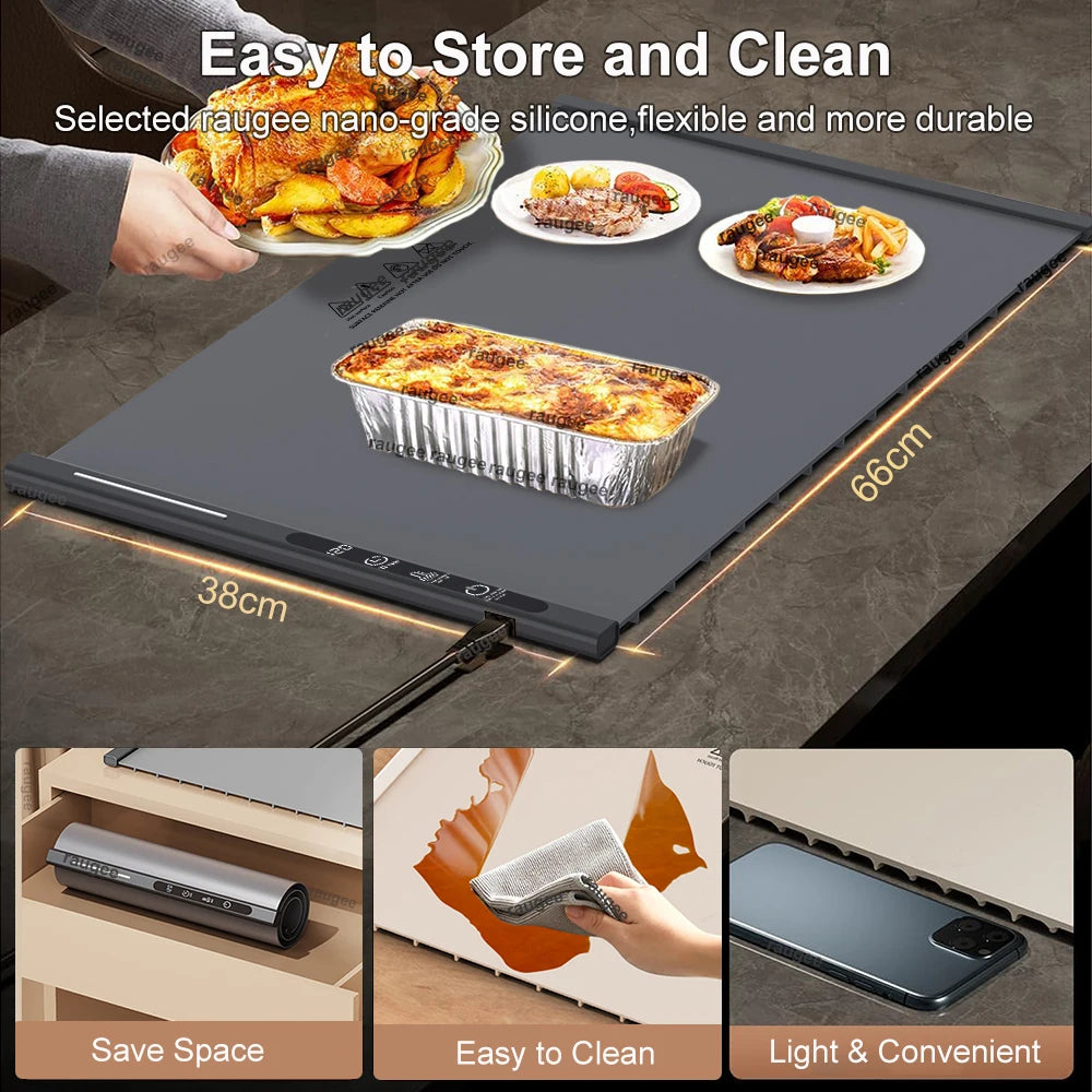 Electric Warming Tray | Foldable Smart Food Warmer Mat with 5 Temperature Settings
