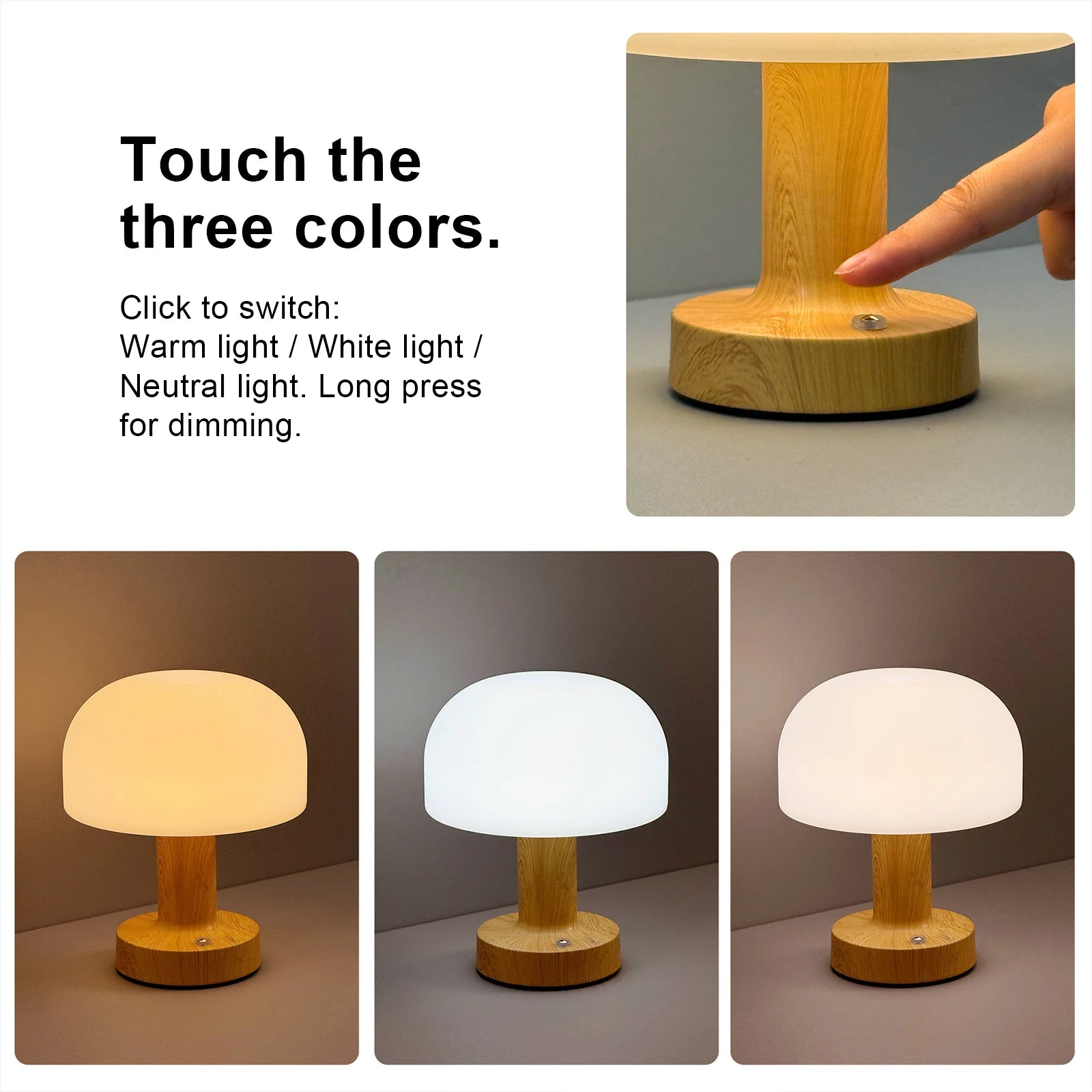 Mushroom LED Table Lamp — Retro Touch Control, 3-Colour Dimmable
