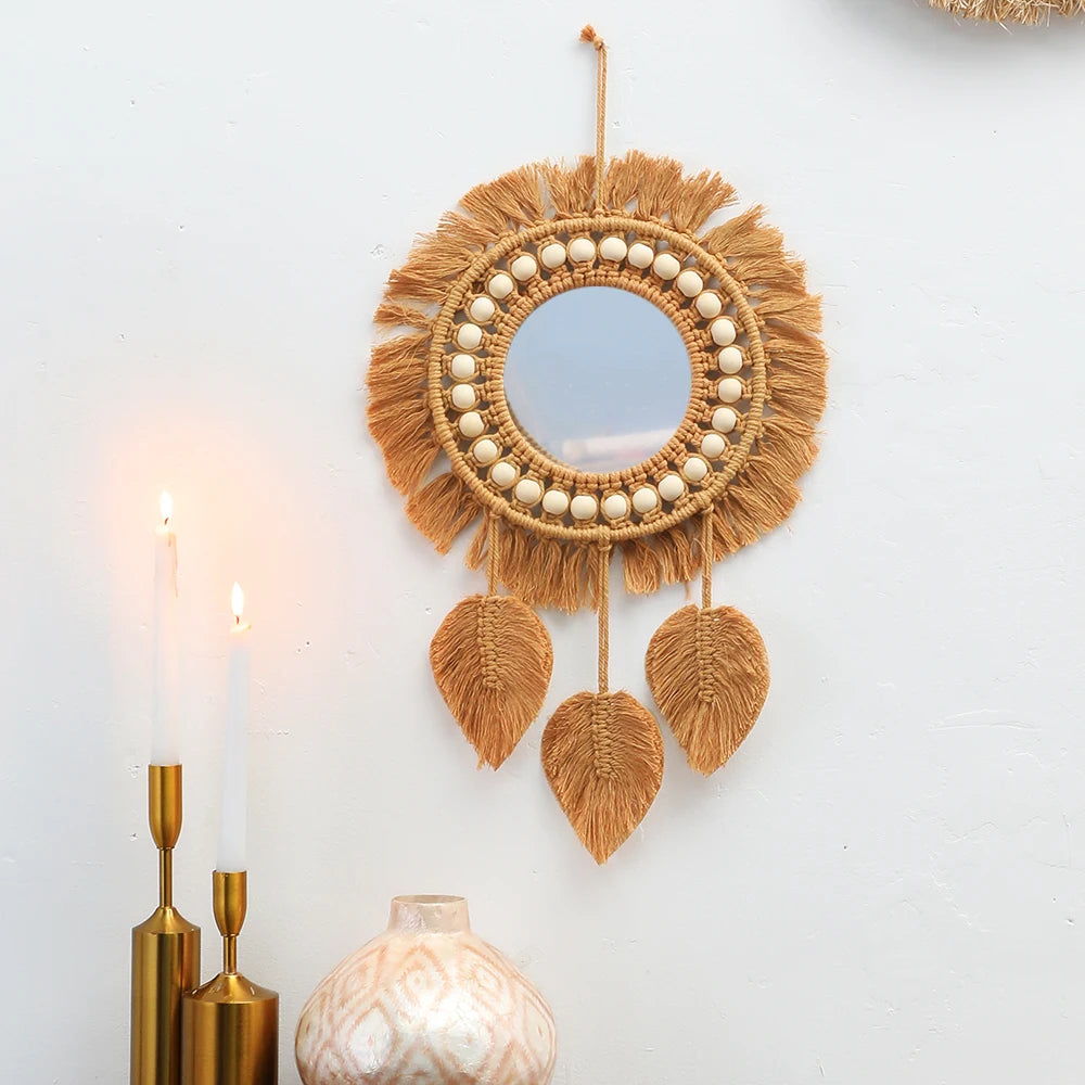Bohemian Macrame Round Wall Mirror — Hand-Woven Cotton Cord
