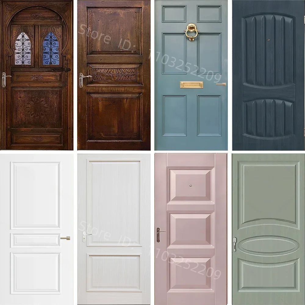3D Wooden Pattern Door Sticker | Self-Adhesive PVC Vintage Oriental Full Door Wrap Mural