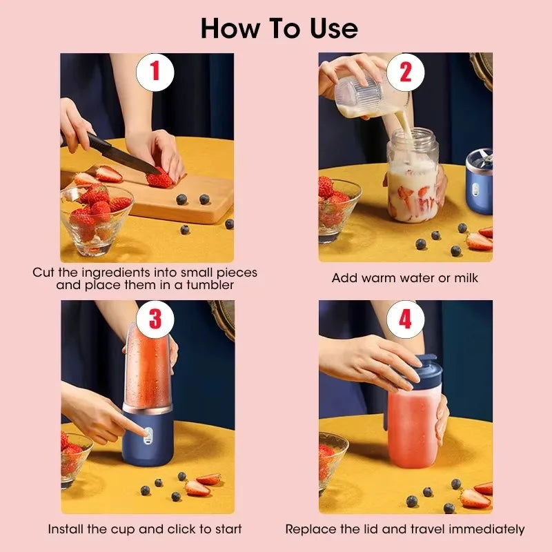 Portable Mini Juice Blender Bottle | USB 6-Blade Personal Juicer