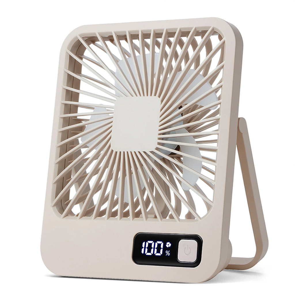180° Folding USB Desk Fan | 5-Speed Rechargeable with Power Display