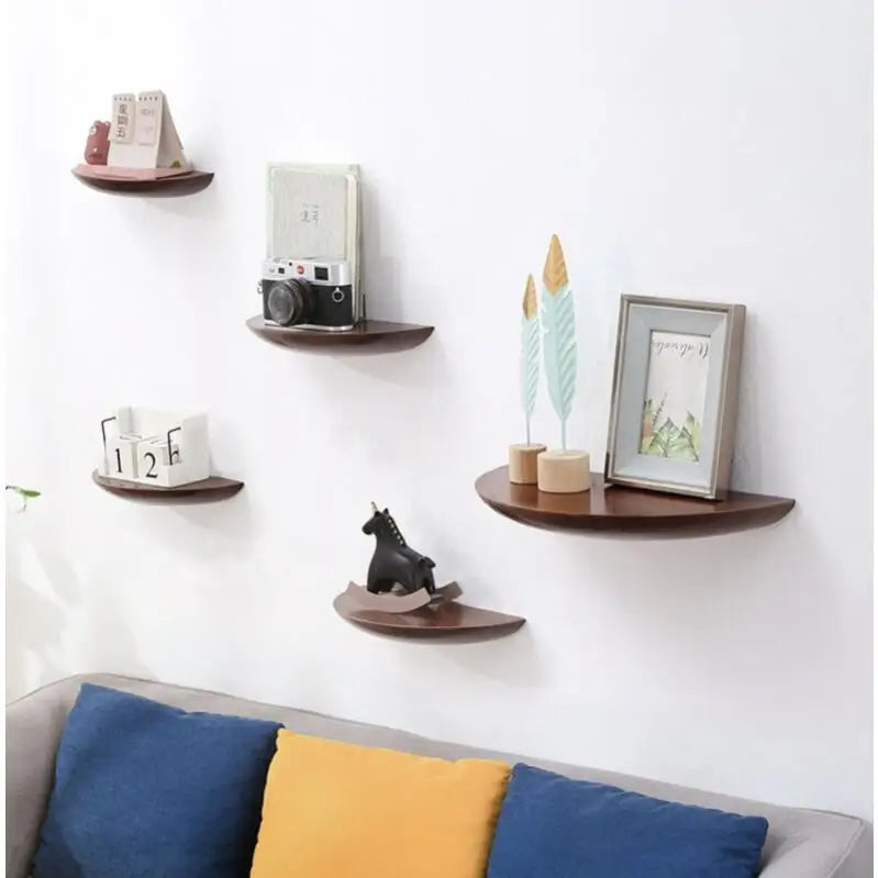Wooden Semicircle Wall Shelf — Floating Display & Storage