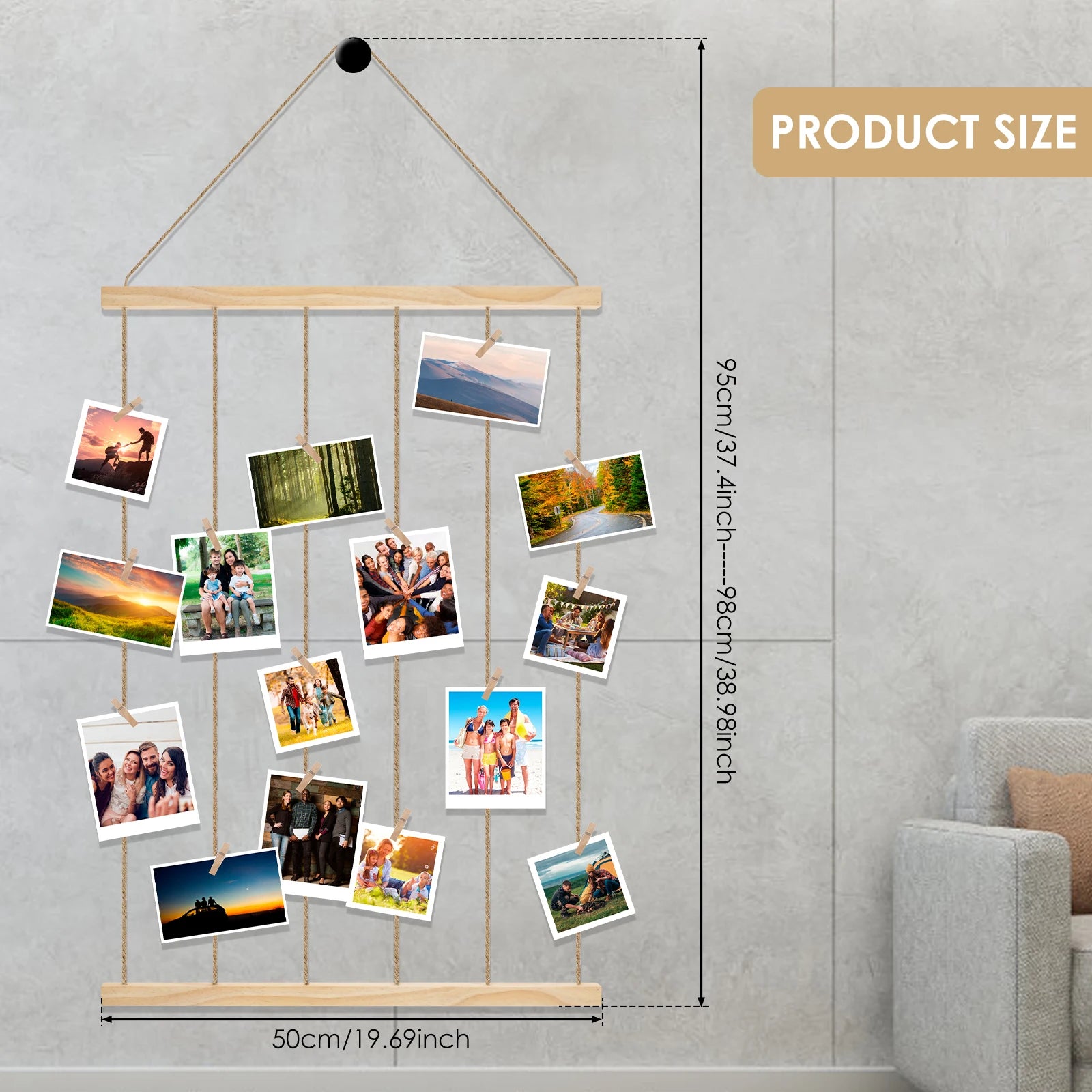 Wooden Photo Frame Collage — Gallery Wall Display with Clips