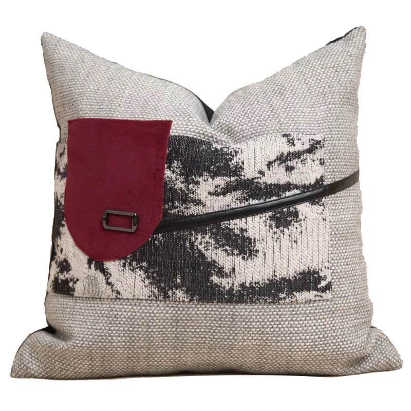 Chinese Ink Wash Luxury Cushion Cover | Red & Grey Throw Pillow 45x45