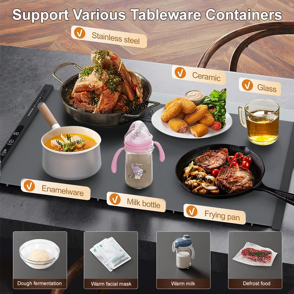Electric Warming Tray | Foldable Smart Food Warmer Mat with 5 Temperature Settings