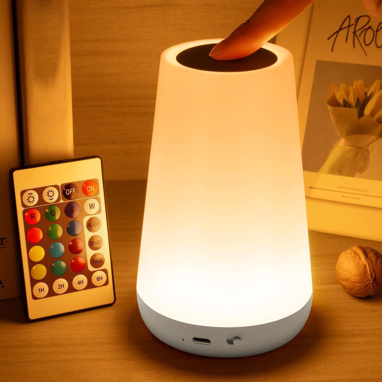 13-Colour LED Night Light — Smart Touch & Remote Control, USB Rechargeable