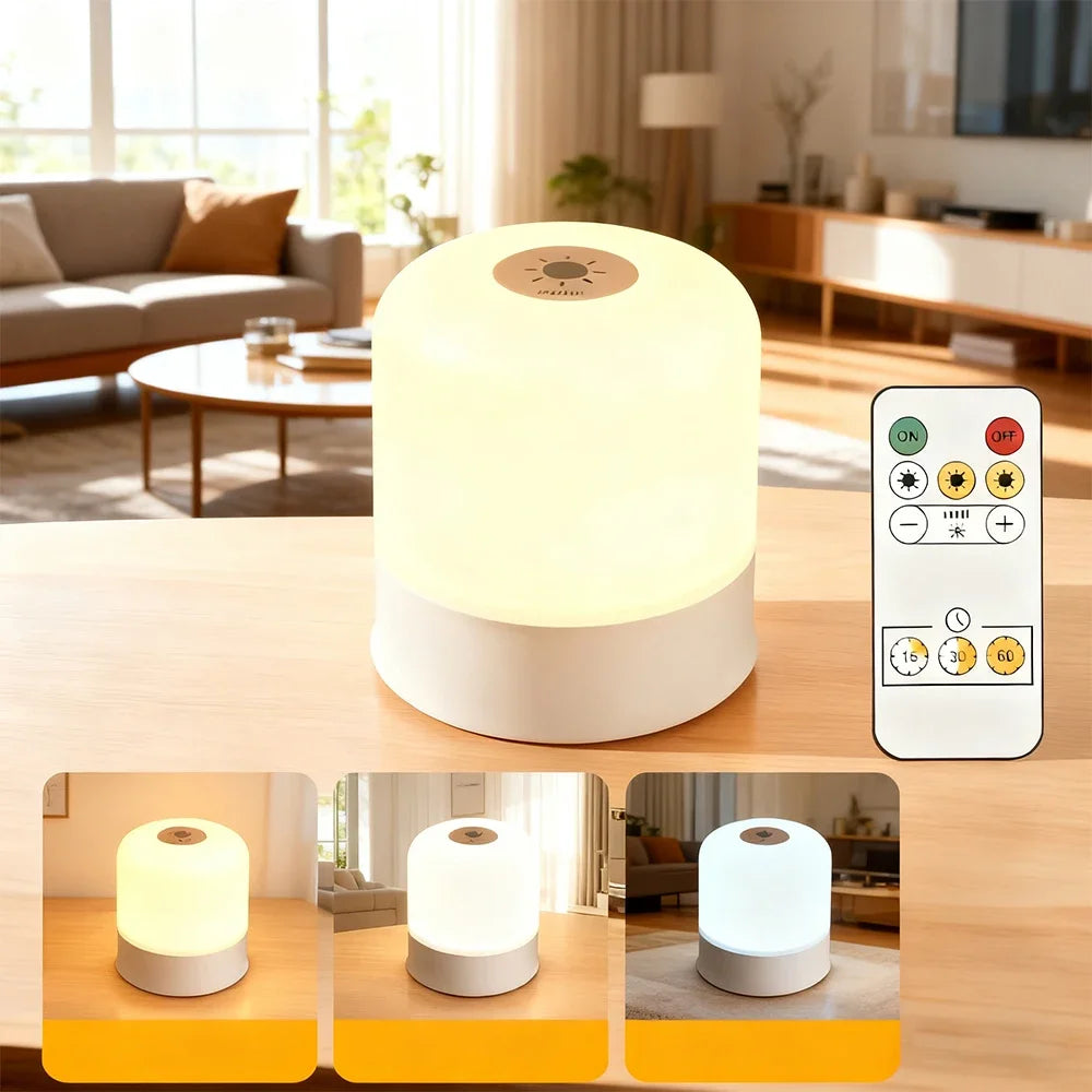 LED Night Light — Dimmable, Rechargeable or Plug-In with Optional Remote