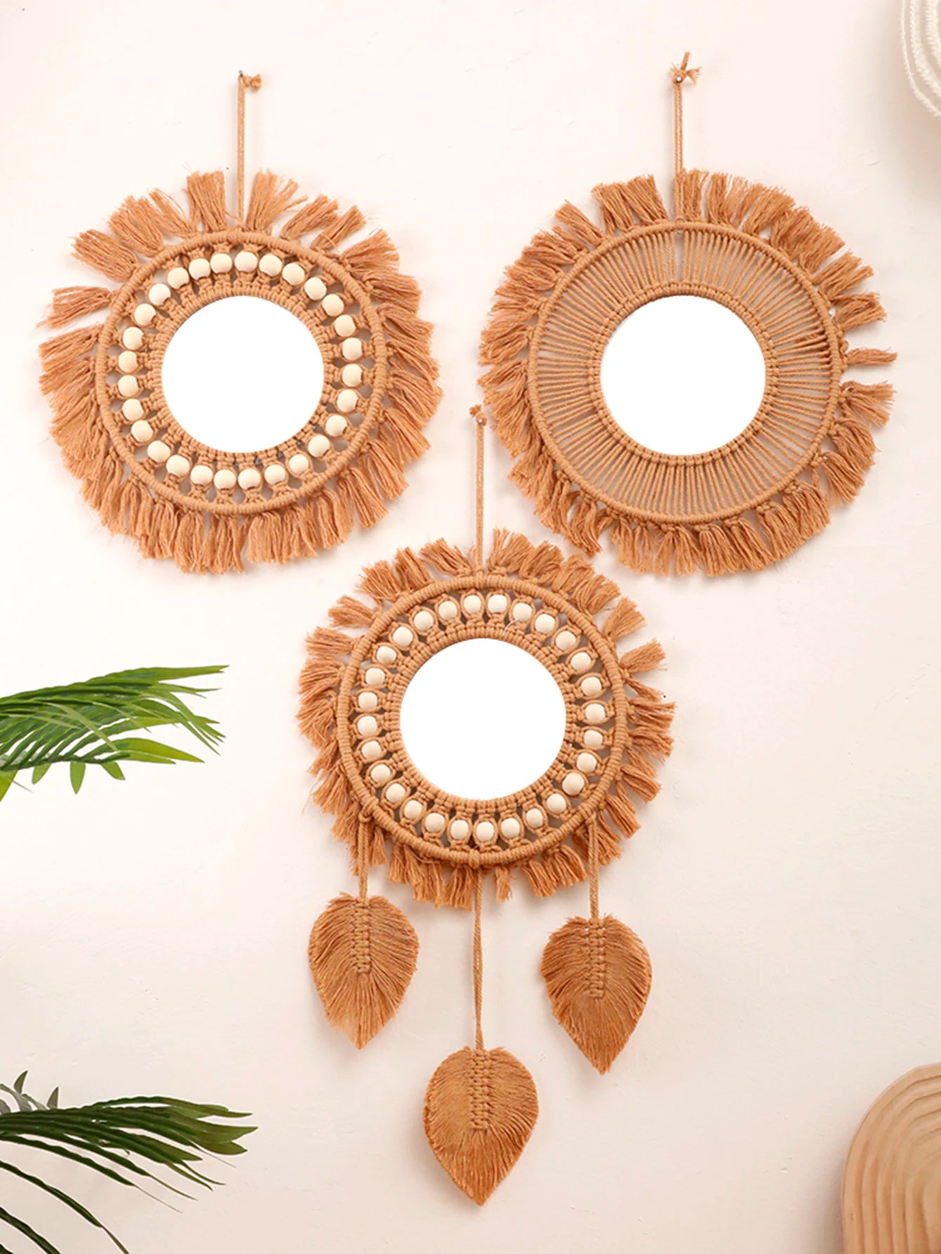 Bohemian Macrame Round Wall Mirror — Hand-Woven Cotton Cord