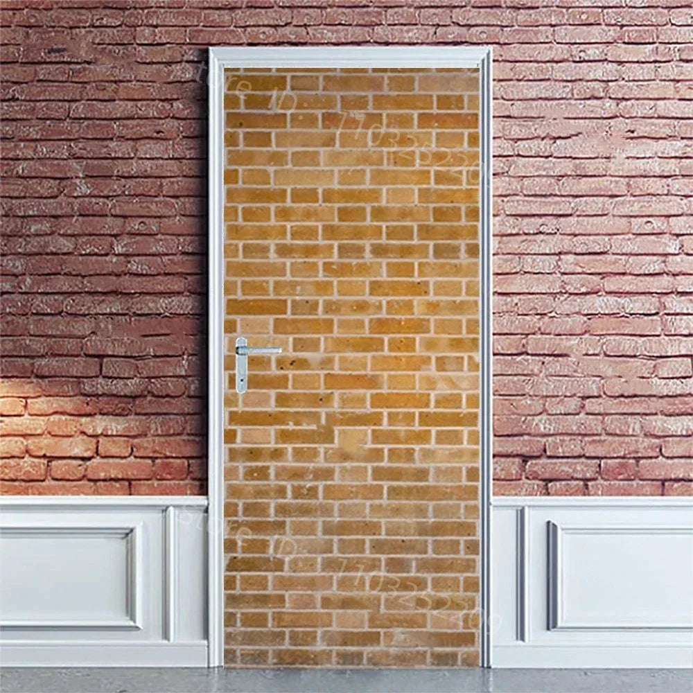 3D Wooden Pattern Door Sticker | Self-Adhesive PVC Vintage Oriental Full Door Wrap Mural