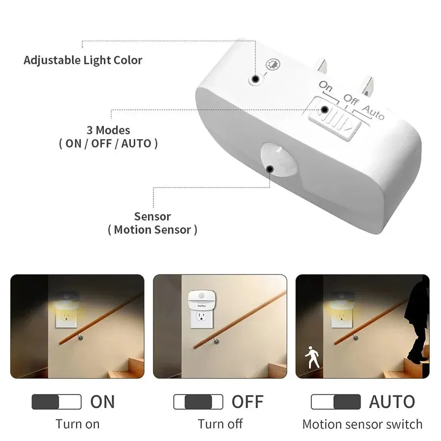 LED Plug-In Night Light | Motion Sensor Wall Socket Lamp for Kids & Bedroom