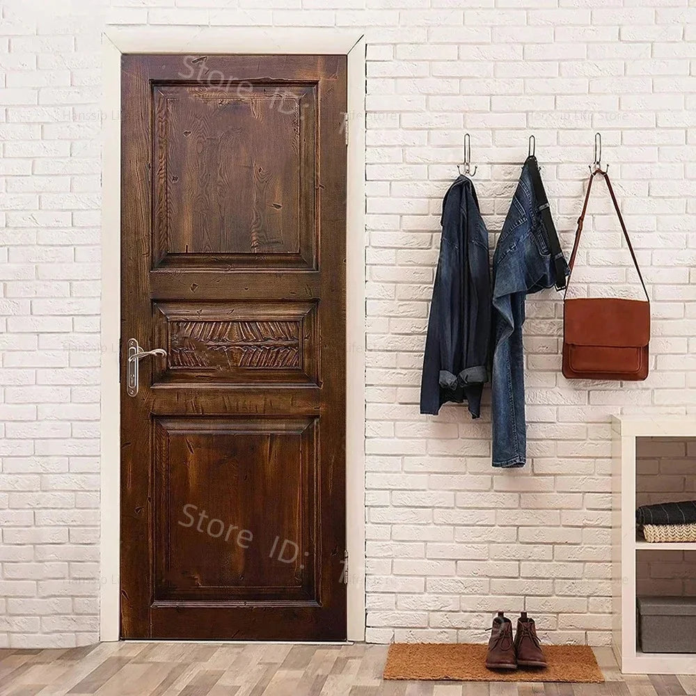 3D Wooden Pattern Door Sticker | Self-Adhesive PVC Vintage Oriental Full Door Wrap Mural