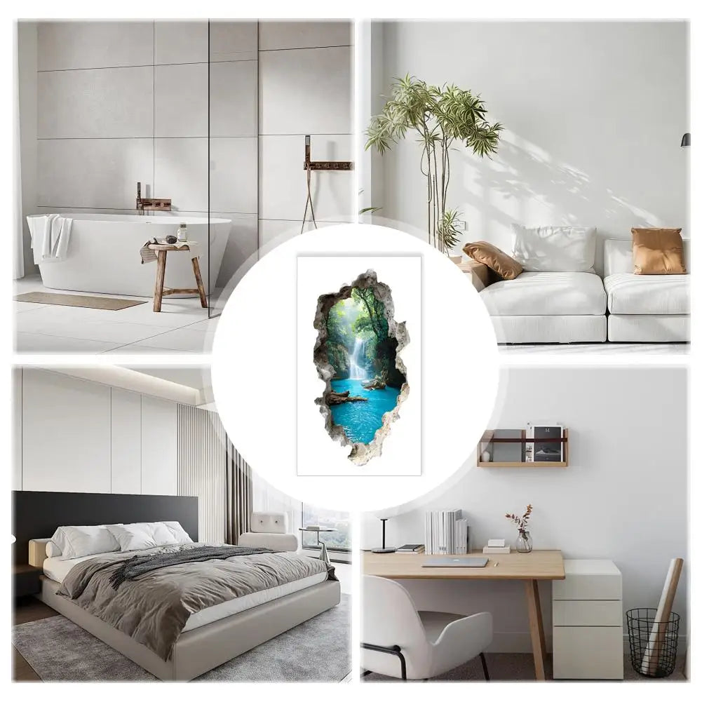 3D Mountain Forest Wall Decal — Broken Wall Illusion Landscape Sticker
