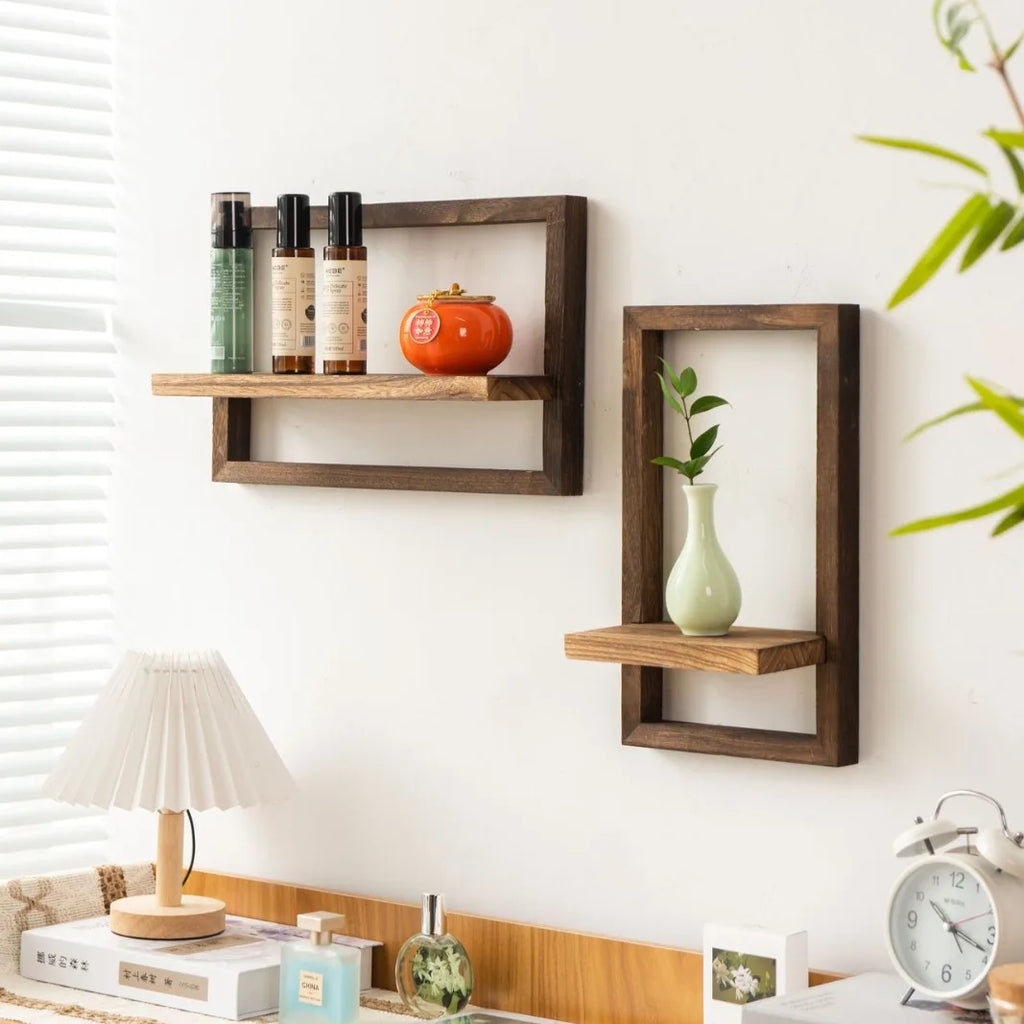 Rustic Wood Floating Wall Shelves — Set of 2 with Hidden Bracket