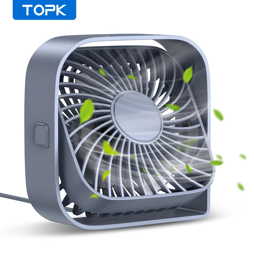 TOPK USB Desk Fan | 3-Speed Quiet Personal Cooling Fan for Home & Office