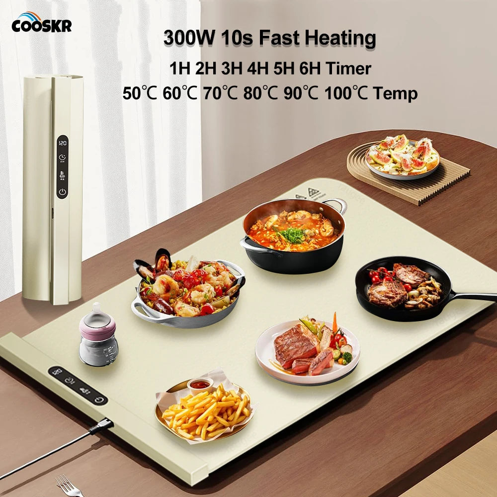 Electric Food Warmer Plate | 10s Fast Heating Foldable Dining Mat