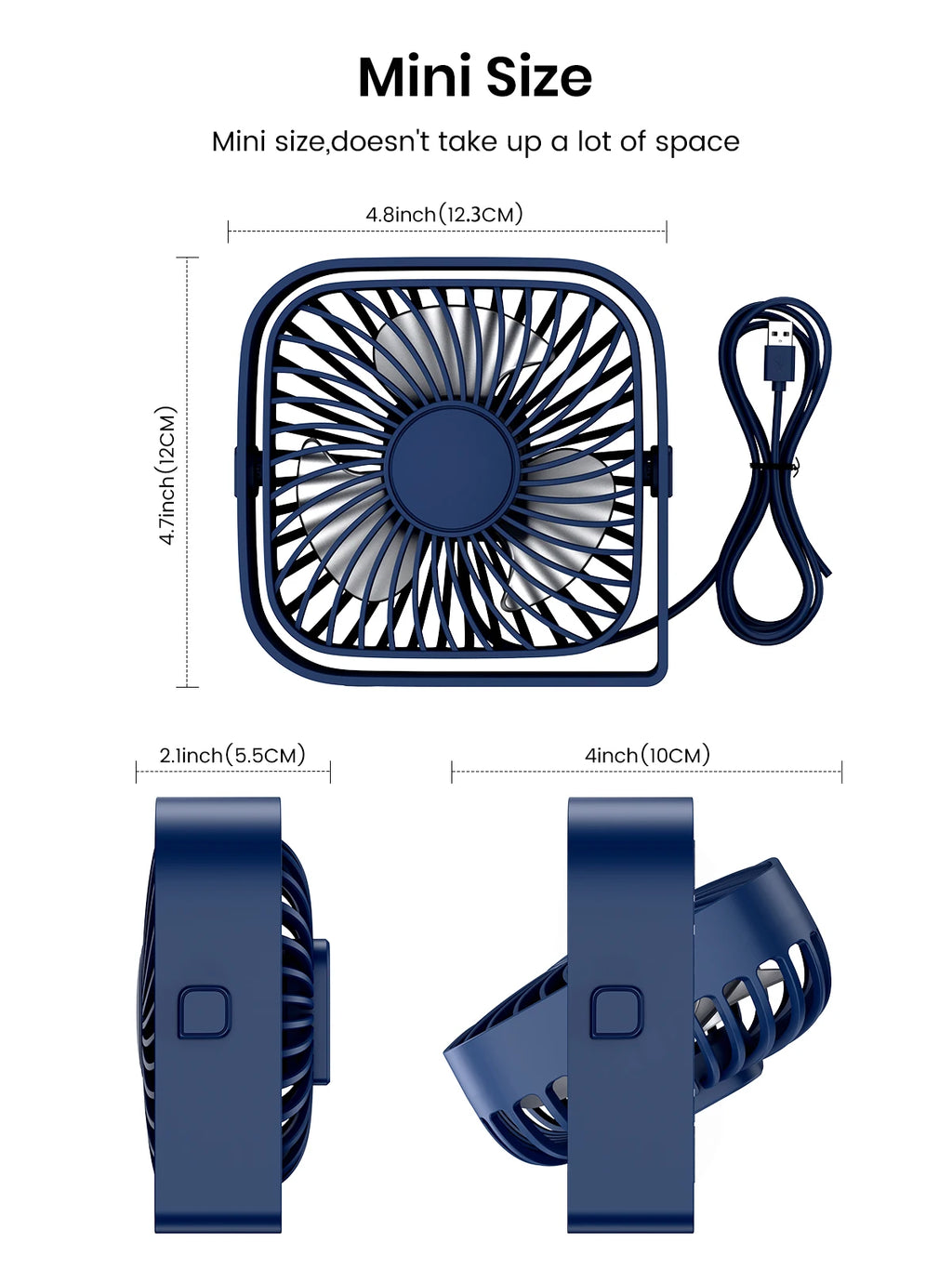 TOPK Mini Portable Fan | 360° Rotatable 3-Speed USB Desk Fan