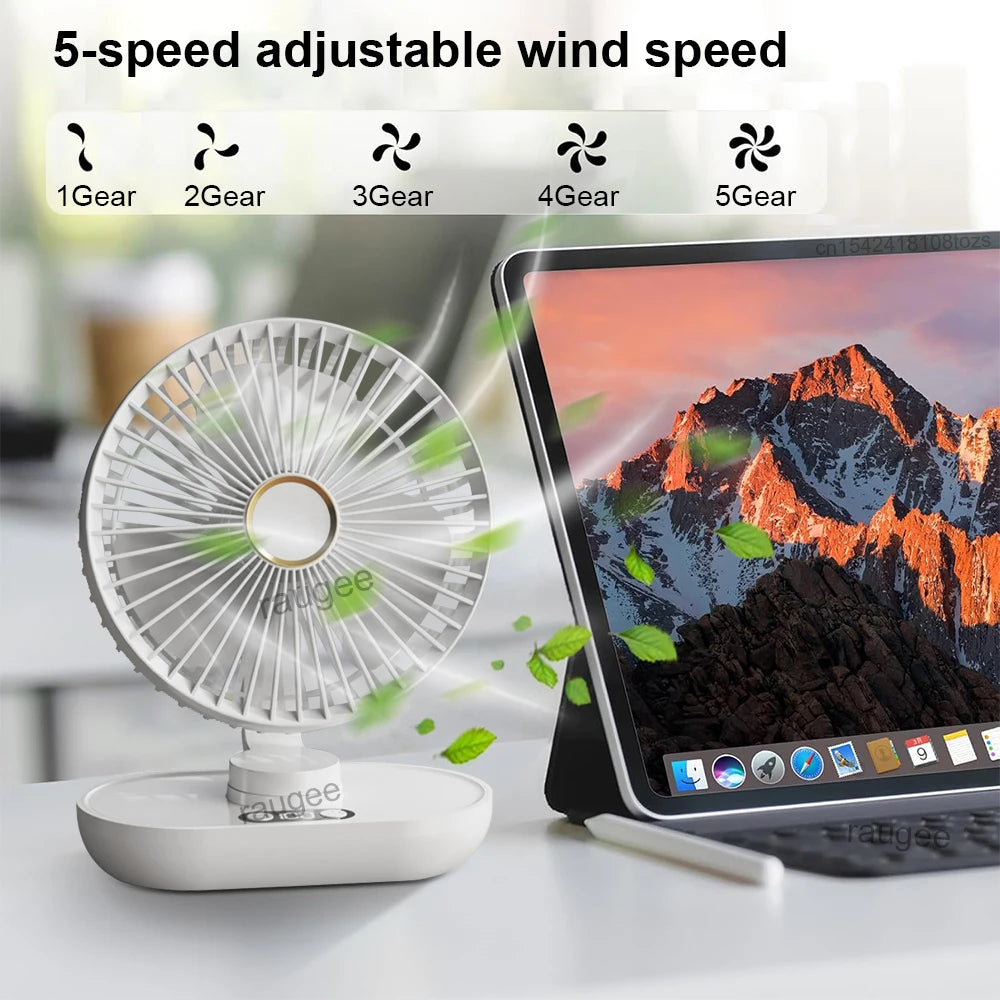 Portable USB Desk & Camping Fan | 5-Speed Ultra-Quiet Table Fan