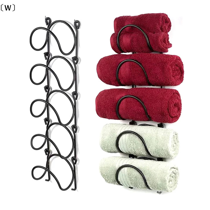 Curved Wrought Iron Towel Rack — Bathroom Wall Organizer